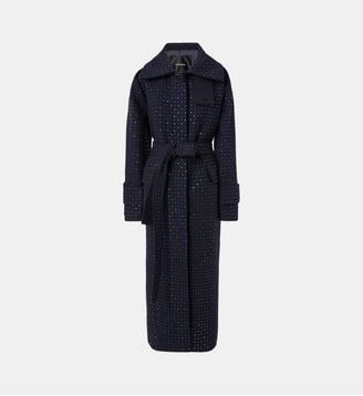 Manteau long en laine à strass all-over - Pinko - Bleu ténèbre