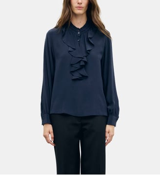 Blouse à volants en soie - LOAN - Gerard Darel - Marine