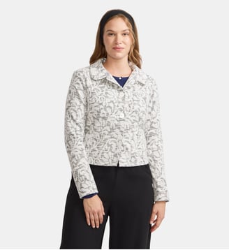 veste courte en tweed jacquard - Agnès b. - Gris typhon