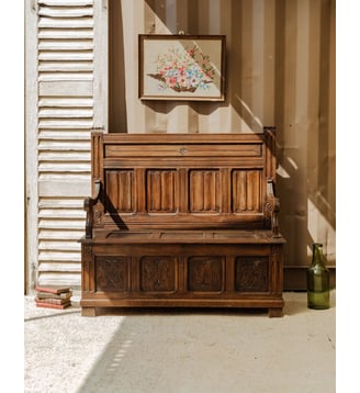 Banc coffre d'église en bois Antoine N°414- Produit chiné - Debongout - Bois foncé