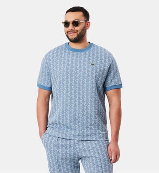 T-shirt jacquard monogramme - Lacoste - Bleu clair bleu