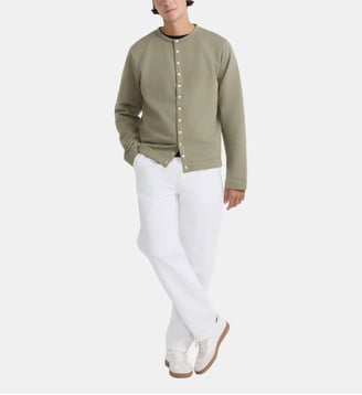 Cardigan pressions en molleton de coton - Agnès b. - Vert lichen