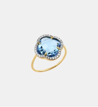 Bague, topaze swiss blue, diamants, or jaune Morganne Bello