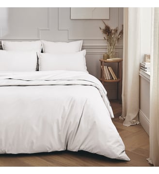 Parure de lit unie en percale de coton, taies rectangles, PREMIÈRE - Essix - Blanc