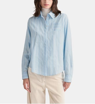 Chemisier anne en viscose-soie rayée - Momonì - Bleu clair