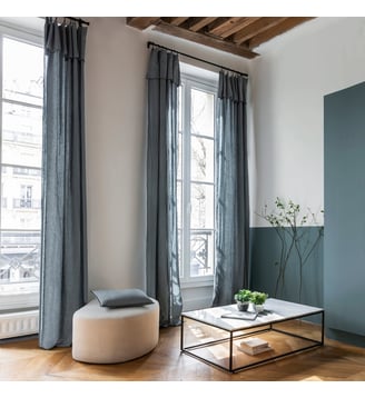 Rideau Panneau Tamisant Lin 100% lavé légèrement froissé - Madura - Vert de gris