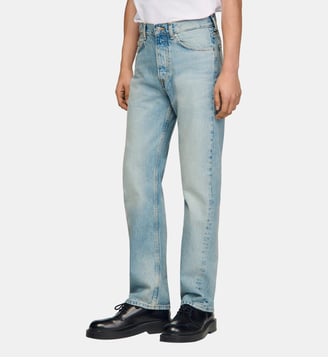 Jean droit taille haute en coton - Sandro - Bleu denim