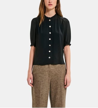 Blouse fluide boutonnée et volantée - CLEMENTINE - Pablo - Noir