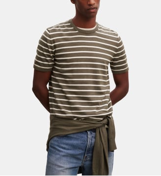 T-shirt ultrafin rayé - Bompard - Kaki ombre et naturel