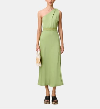 Robe longue satinée dentelle - Claudie Pierlot - Pistache