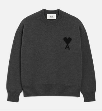 Pull Col Rond Ami De Coeur En Laine unisexe - AMI Paris - Gris chiné et noir