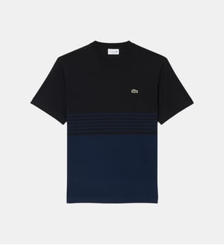 T-shirt jersey rayé color-block - Lacoste - Noir et bleu marine