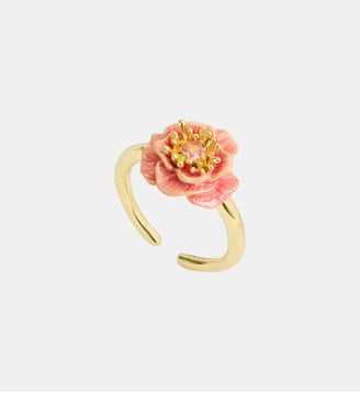 Bague ajustable anémone rose - Les Néréides - Rose