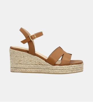 Sandale compense maresca - cuir lisse - Manfield - Camel