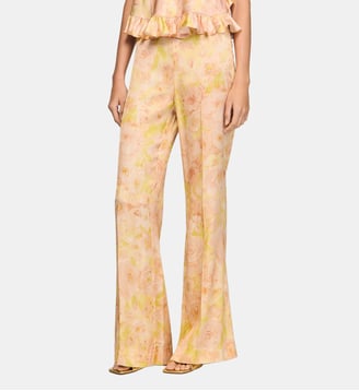 Pantalon fluide à imprimé fleur - Sandro - Rose vert
