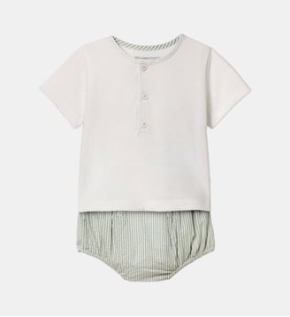 Ensemble T-shirt et bloomer en seersucker - Cyrillus - Rayure amande
