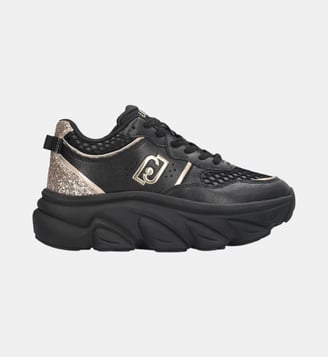 Sneakers à semelle épaisse en cuir avec glitter - Liu Jo - Noir