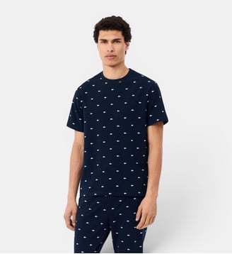 T-shirt de pyjama imprimé crocodile - Lacoste - Bleu marine et blanc