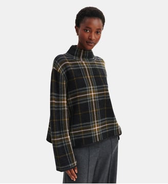 Pull col montant tartan - Bompard - Charbon et olive