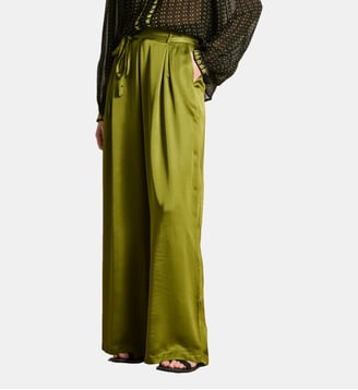 Pantalon large en satin taille haute - La Fée Maraboutée - Vert feijoa