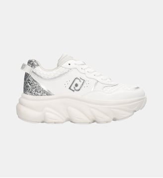 Sneakers à semelle épaisse en cuir avec glitter - Liu Jo - Blanc