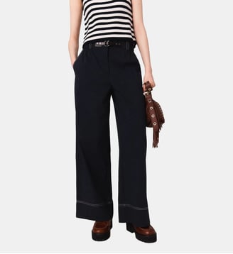 Pantalon en coton à ceinture cuir - Maje - Marine