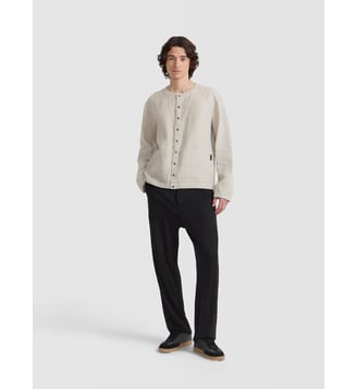 chemise cardigan en toile de lin gris - Agnès b. - Gris chine sable