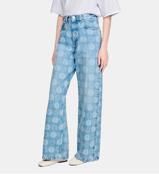 Jean large à imprimé floral - Sandro - Bleu jean