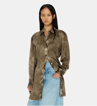 Chemise longue en satin gaufré logo-jacquard - Diesel - Kaki