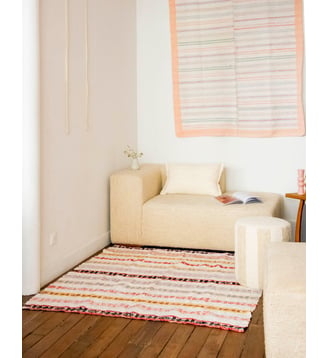 Tapis à rayures roses Olivier N°112- Produit chiné - Debongout - Multicolore