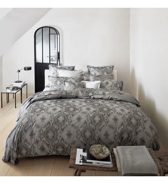 Housse de couette imprimée en satin de coton bio, SHALIMAR - Alexandre Turpault - Gris météore
