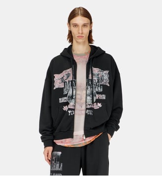 Sweat à capuche zippé avec motifs concert - Diesel - Noir