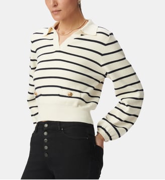 Pull marinière tricot col polo - Ikks - Écru