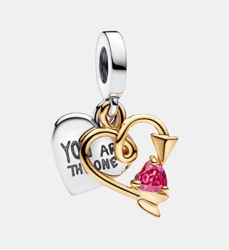 Charm Pendant Double Cœur & Flèche Gravable - Pandora - Bicolor