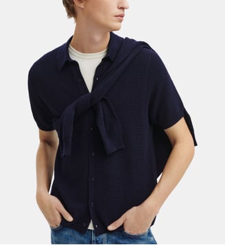 Polo boutonné point gaufré - Bompard - Marine