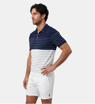 Polo RD en coton et soie à fines rayures - Ron Dorff - Bleu marine