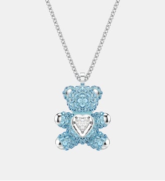 Pendentif Teddy, Ours, Métal rhodié - Swarovski - Blue