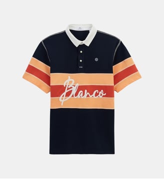 Polo manches courtes en jersey de coton coutures overlock - Serge Blanco - Bleu marine