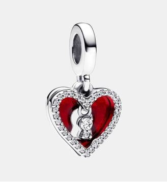 Double Charm Pendant Cœur Rouge & Serrure - Pandora - Argenté