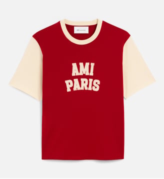 T-shirt unisexe en coton broderie Ami Paris - AMI Paris - Rouge rubis et ivoire
