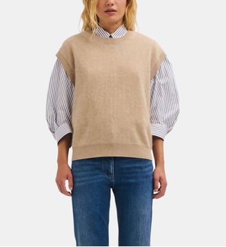 Pull sans manche en laine brossée - RUZA - Pablo - Beige et rose