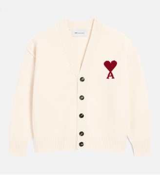 Cardigan Ami De Coeur En Laine unisexe - AMI Paris - Beige et rouge