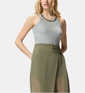 Top côtelé avec broderies bijoux - Pinko - Gris bruine