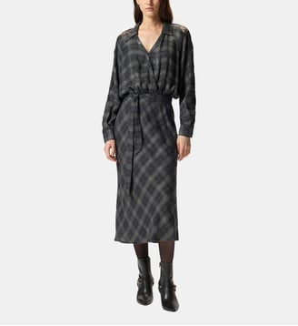 Robe longue à carreaux et dentelle - Pinko - Gris et argent