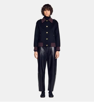 Manteau court à col contrasté - Sandro - Noir