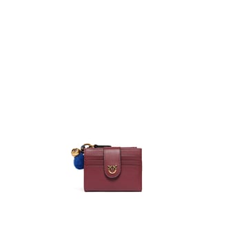 Portefeuille multifonction en cuir avec pompon - Pinko - Cassis intense et or antique