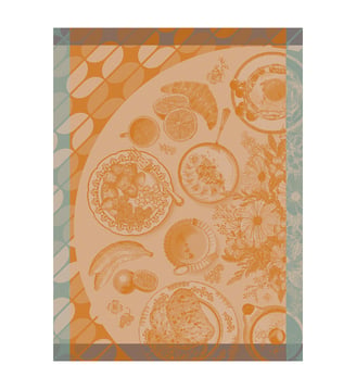 Torchon Brunch Gourmand 100% coton - Le Jacquard Francais - Orange cuit