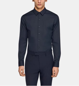 Chemise slim coton mélangé - Sandro - Bleu marine