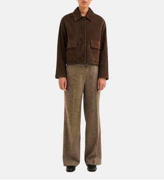 Veste courte en cuir velours - PILAR - Pablo - Marron foncé