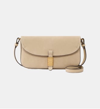 Sac porté épaule moyen saddle flat en daim - Pinko - Beige et gris fumée doré antique